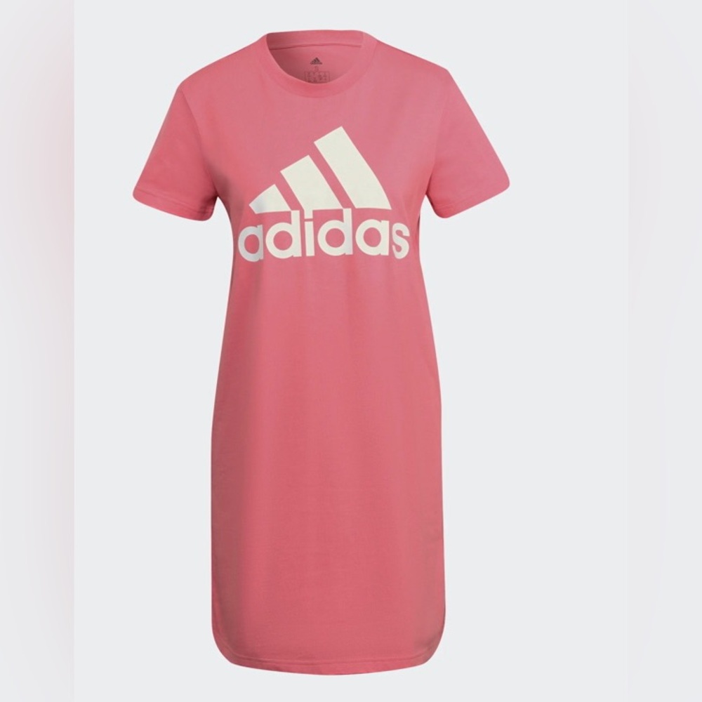 Adidas Pink and White T-Shirt Style Dress Medium Pink Essentials